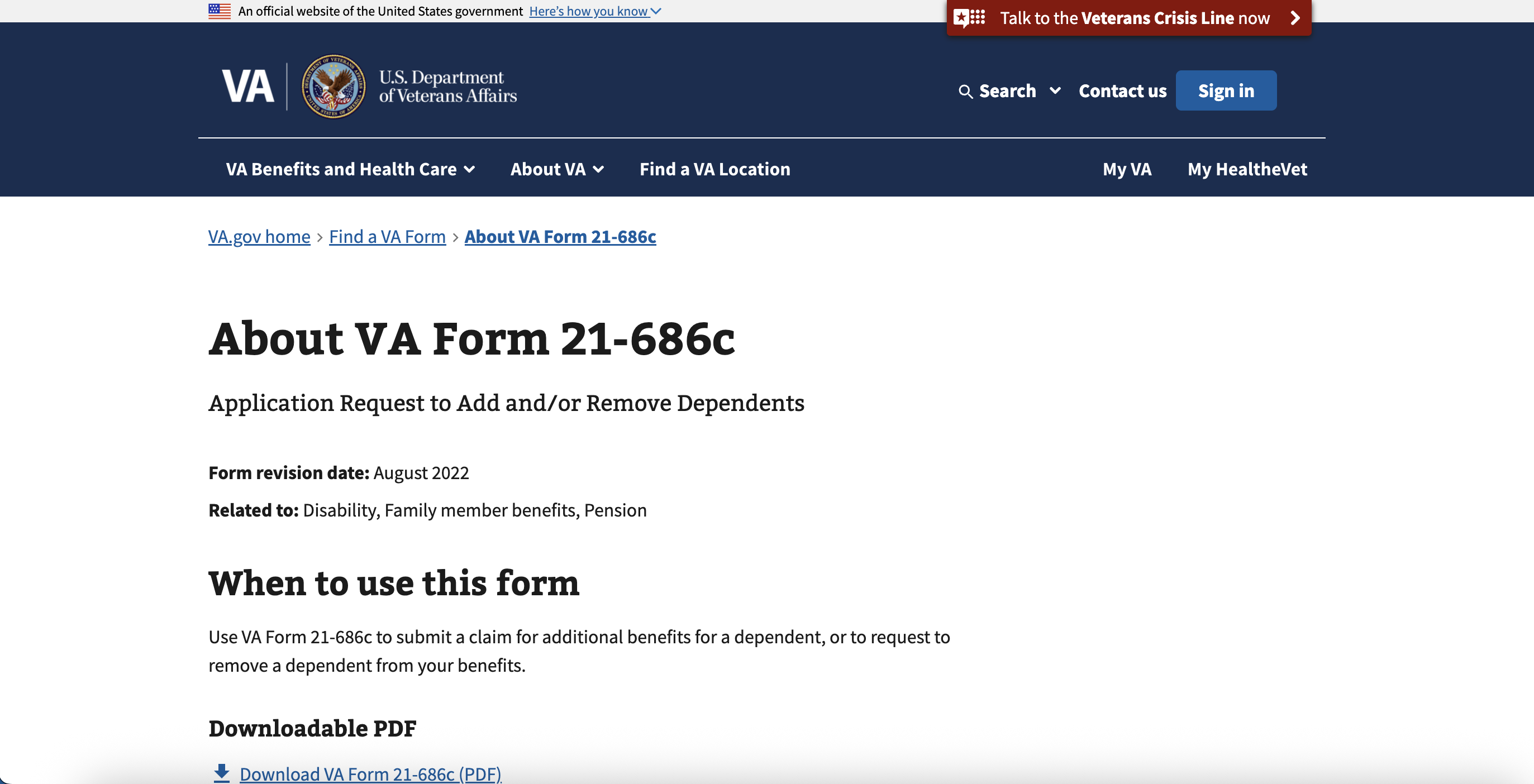 VA.gov form screenshot